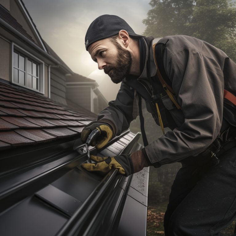 A professional installing a new gutter on a house.
