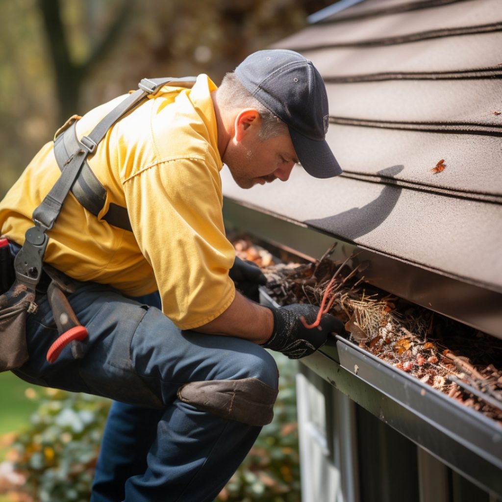 A contractor fixing a gutter
